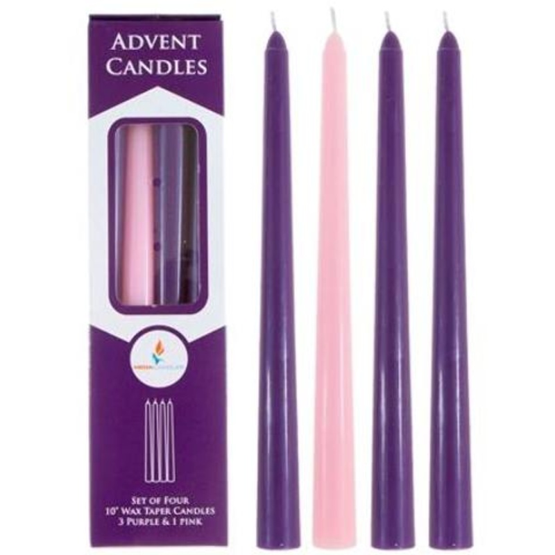 10″ Advent Taper Candles – Purple & Pink, 4 Piece