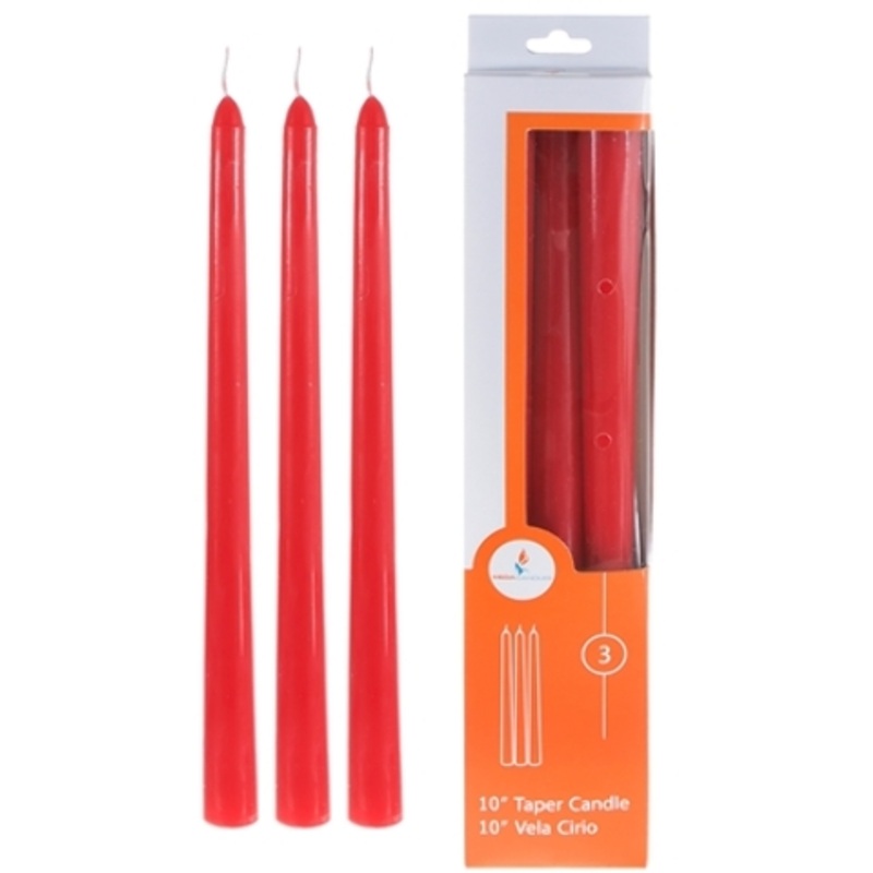10″ Taper Candles – Red, Unscented, 3 Pack