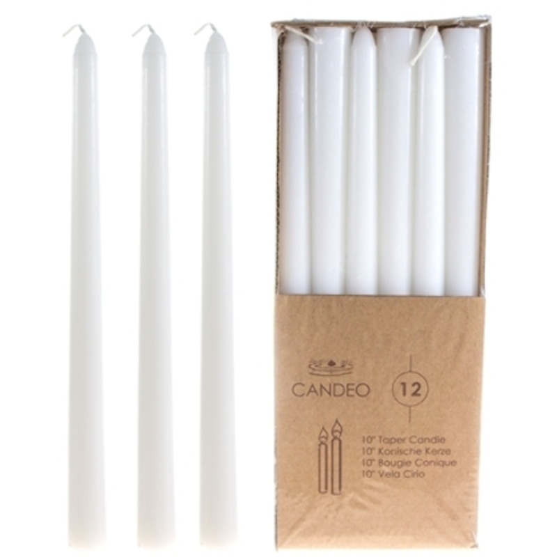 10″ Taper Candles – White, Unscented,12 Count