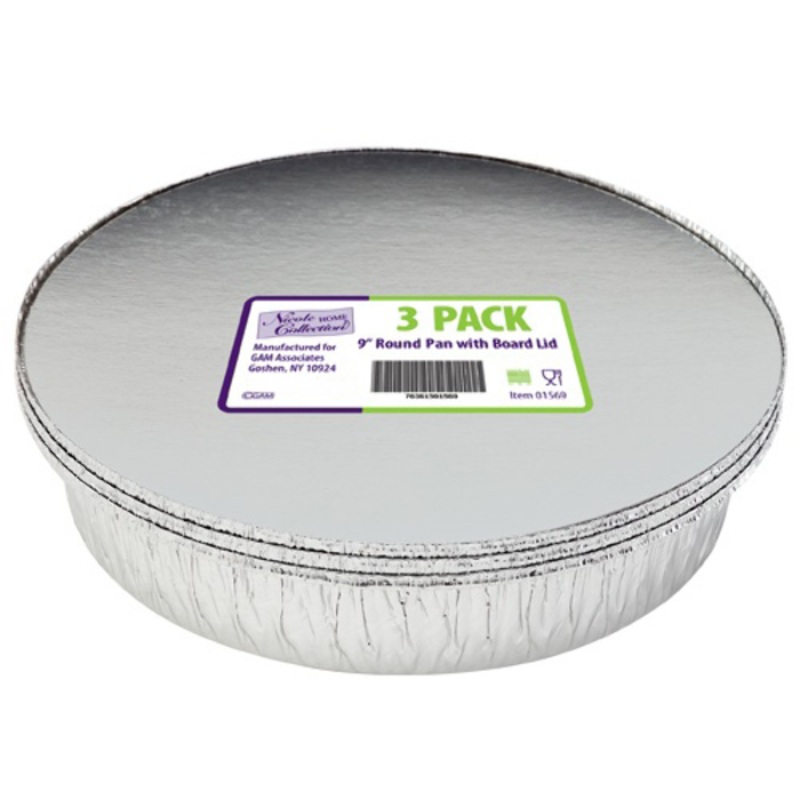 Aluminum Round Pans – 9″, with Lids, 3 Pack