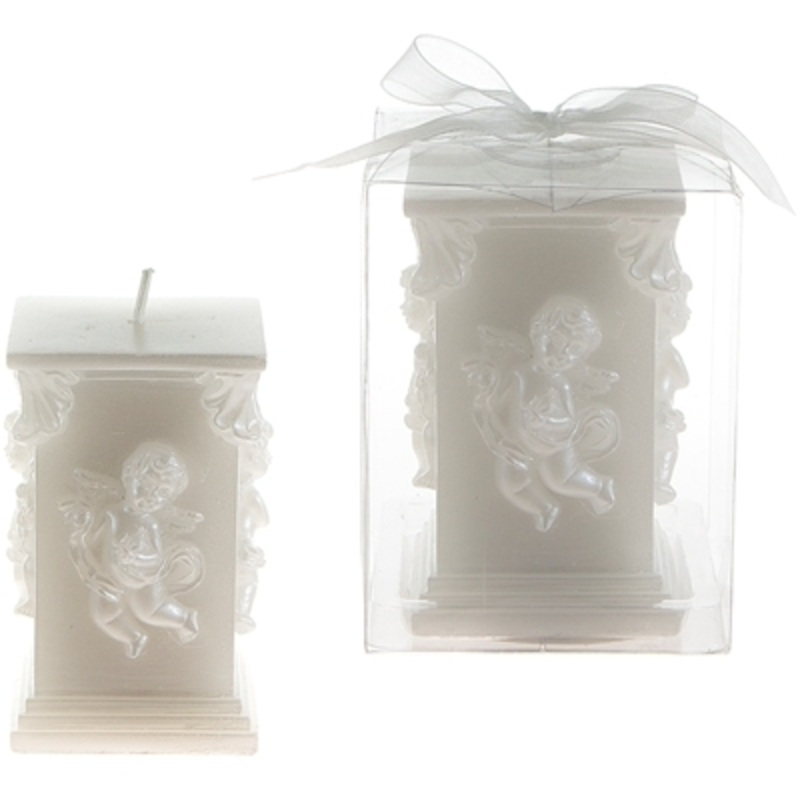 Angel on Square Pillar Candle – White