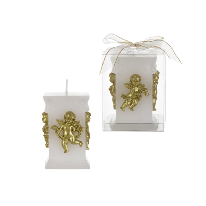 Angel on Square Pillar Candles – White/Gold