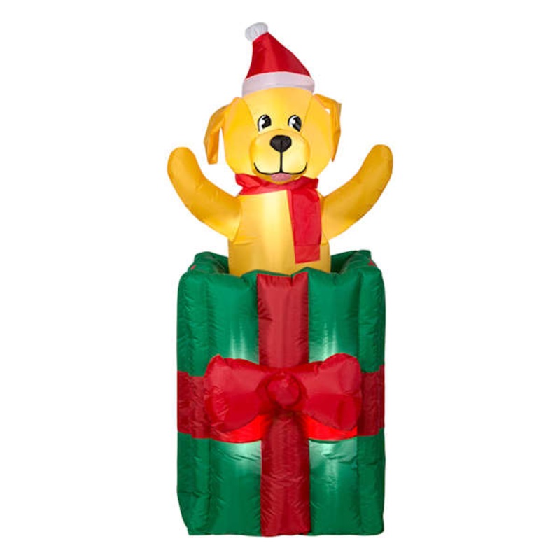 Animated Light Pop-Up Dog in Gift Box Inflatable, 5′