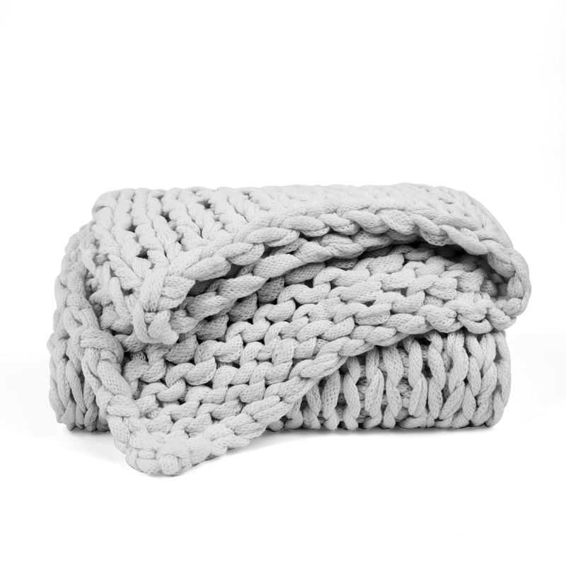 Chunky Knit Throw Blanket – Acrylic, Dark Gray, 47″ x 59″