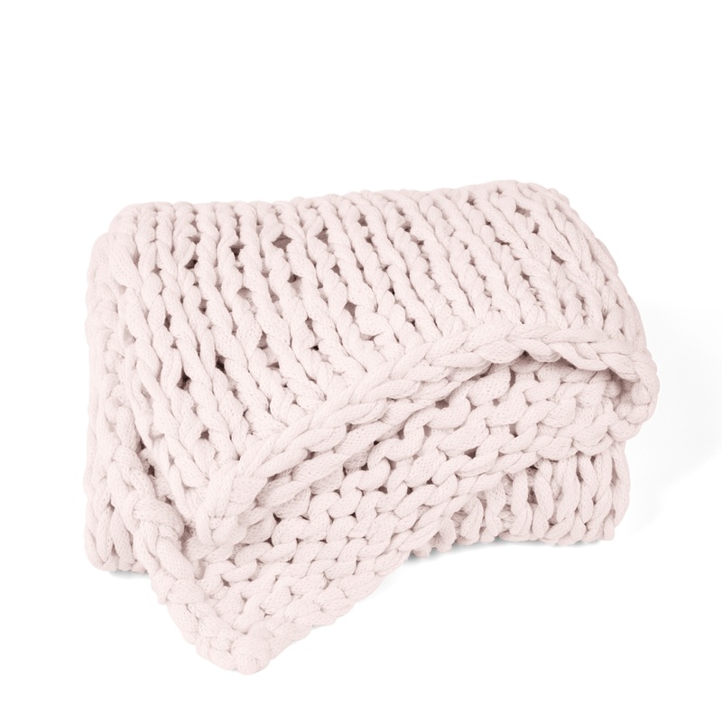 Chunky Knit Throw Blanket – Blush, Acrylic, 47″ x 59″