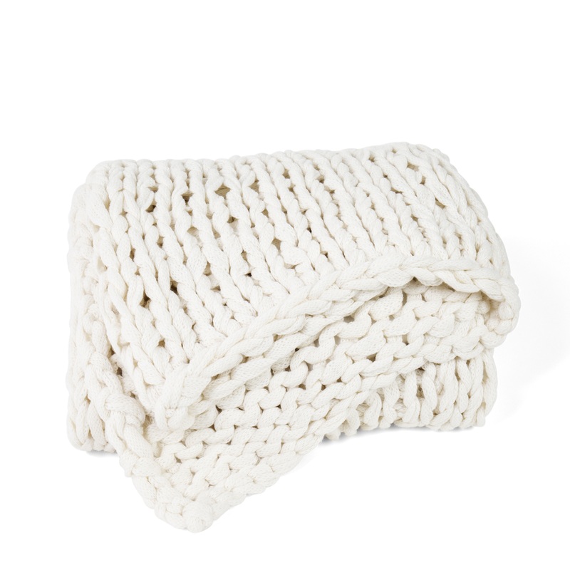 Chunky Knit Throw Blanket – Ivory, Acrylic, 47″ x 59″