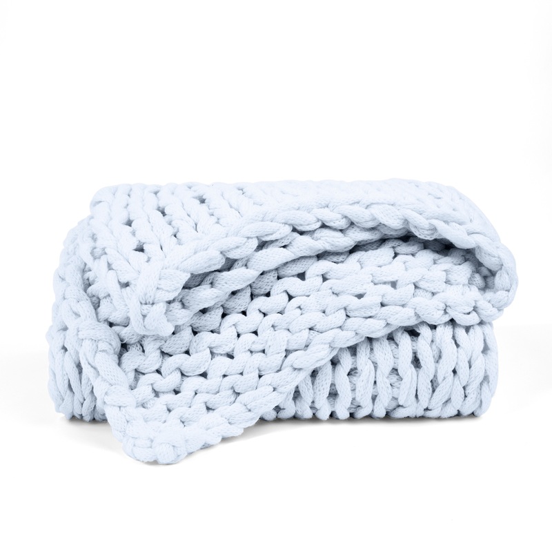 Chunky Knit Throw Blanket – Light Blue, Acrylic, 47″ x 59″