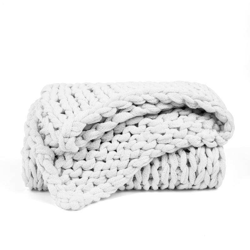 Chunky Knit Throw Blanket – Light Gray, Acrylic, 47″ x 59″