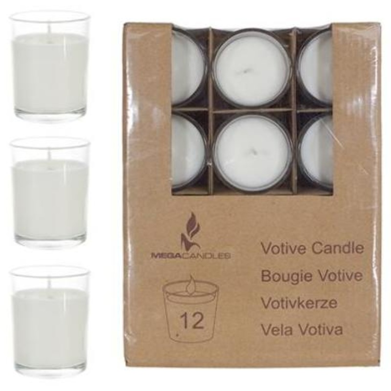 Votive Candle in Glass Container – White, 12 Pack, Unscented