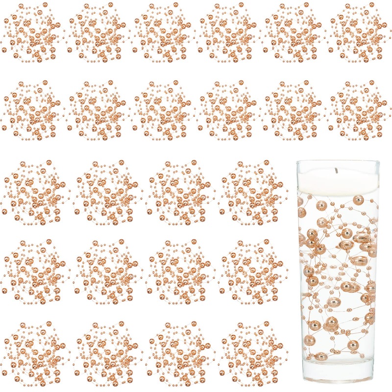 24 Pcs Artificial Pearl String for Floating Candle Faux Pearls Beads String Pearl Party Garland Decoration for Vases Filler Wedding Centerpiece Christmas Party Decor (Rose Gold)