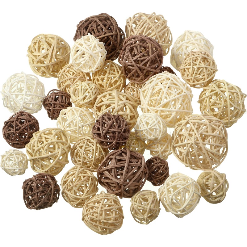 36 Pcs Wicker Rattan Balls Decorative Balls for Centerpiece Bowls Orbs Vase Fillers for Spring Summer Craft, Wedding Party, Potpourri Decoration, 4 Sizes (White, Wood Color, Light Tan, Coffee)