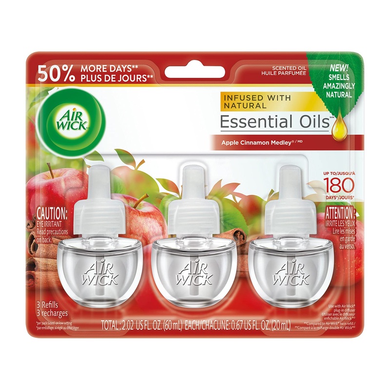 Airwick Plug In Scented Oil Apple Cinnamon Medley 3 Refills Apple Cinnamon Medley 60 ml (Pack of 1) Scented Oil