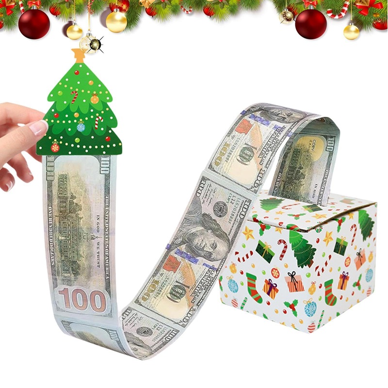Christmas Cash Pull Box Paper Holiday Currency Holder Box | with 30 Bags Candy Box Holiday Cash Pull Package Box for Loved Person White