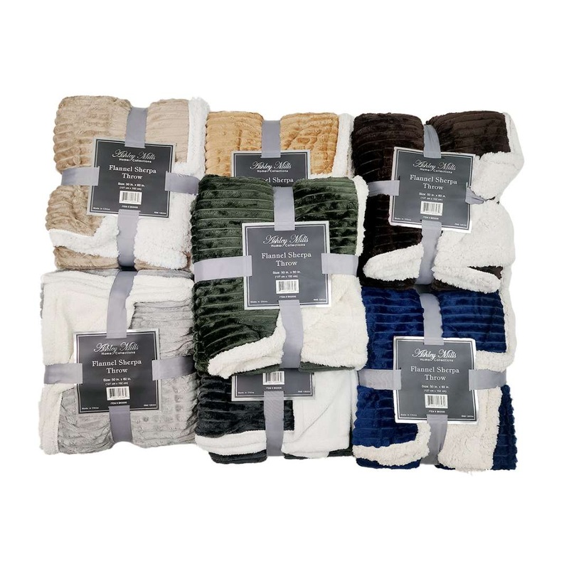 Flannel Sherpa Throw Blanket, 50×60