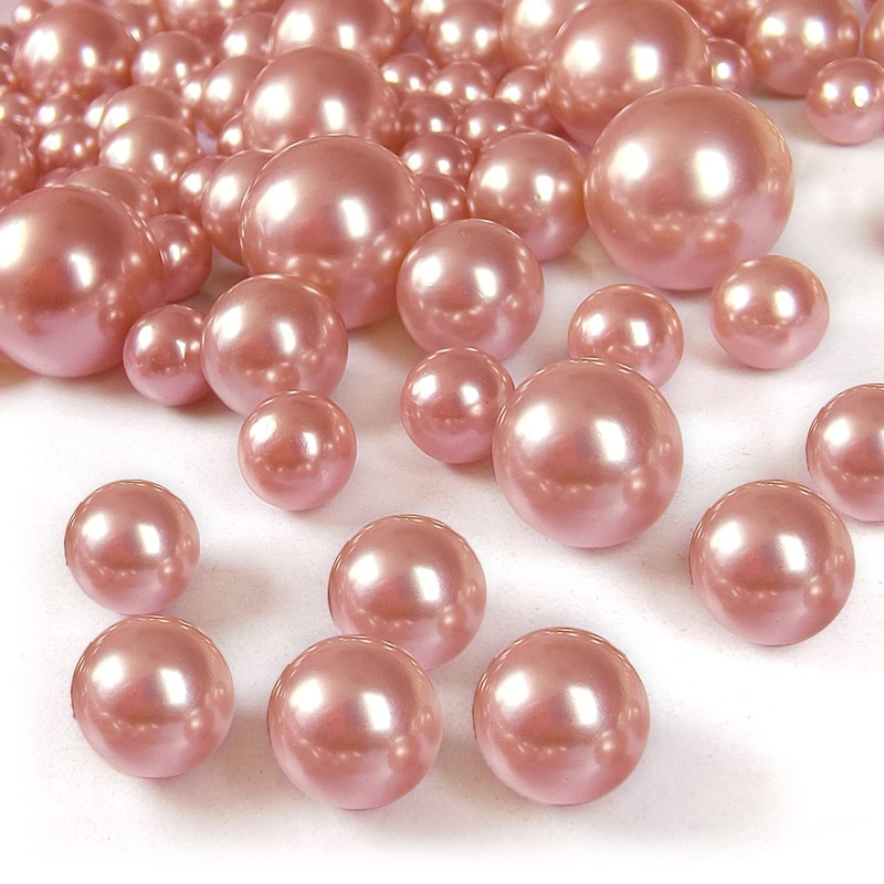 GLBYUNN Pearl Beads for Vase Filler 160 Pieces No Hole Makeup Pearls Beads for Brushes Holder for Home Wedding Christmas Decor, 10/14/20mm(Rose Gold)