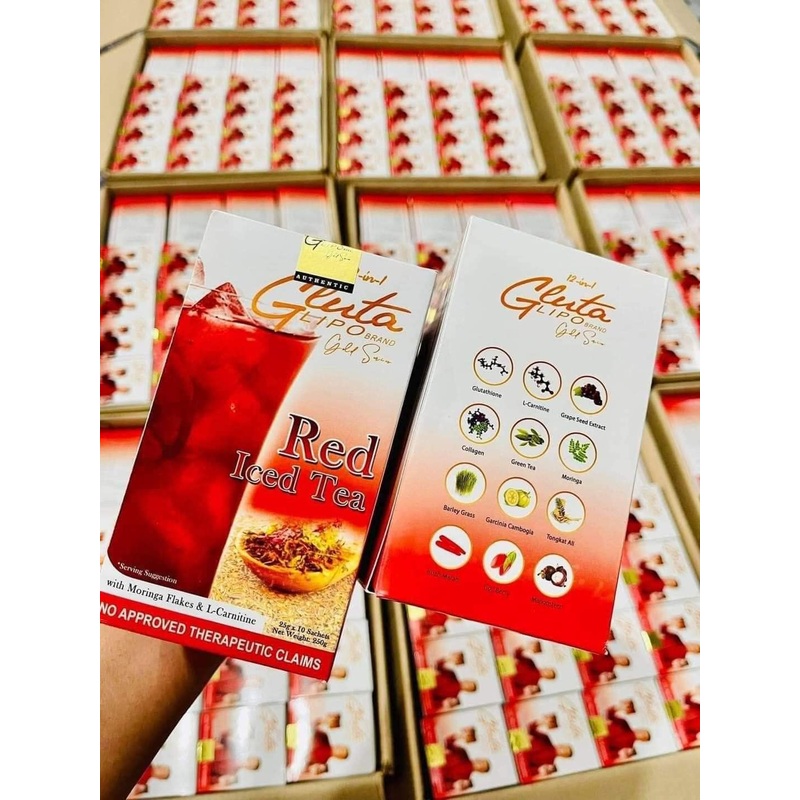 GlutaLipo 12 in 1 Gluta Lipo Gold Series Red Iced Tea – 10 Sachets, 10 Count (Pack of 1)