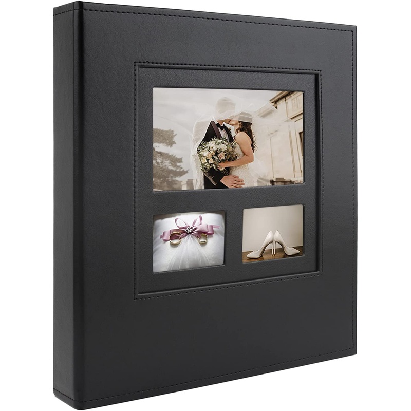 Golden State Art, Large Photo Album Holds 600 4×6 Photos(3 Horizontal and 2 Vertical Per Page )Leather Cover for Family Wedding Baby Vacation Graduation(Overall Size:12.3 x 13.2 inches,Black) 3 Opening Leather Black