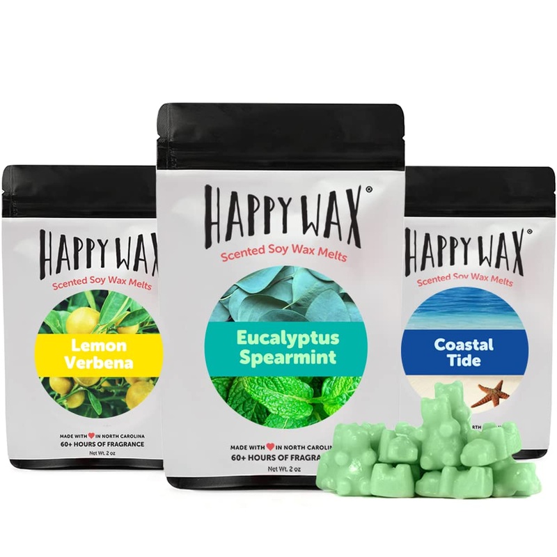 Happy Wax Best Sellers Collection Scented Natural Soy Wax Melts  6 Total Oz. of Scented Wax Melts, Collection Includes 2oz Lemon Verbena, 2oz Eucalyptus Spearmint, and 2oz Coastal Tide Best Sellers 6 oz