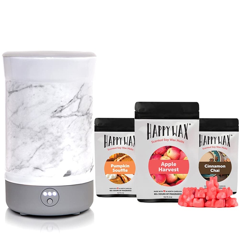 Happy Wax – Wax Warmer & Wax Melts Gift Kit – Scented Wax Melts Made with All Natural Soy Wax and Infused Essential Oils. Perfect Wax Warmer Wax Melt Gift Set (Savory Mix, Marble Warmer)