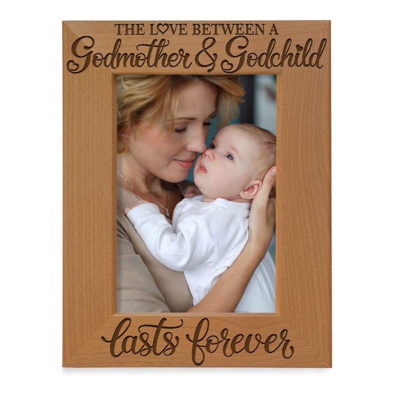 KATE POSH The Love Between a Godmother and Godchild is Forever. Baptism Gifts, Gifts from Goddaughter, from Godson on My Baptism Day. Engraved Natural Wood Picture Frame (4×6-Vertical) 4×6-Vertical (Godmother)