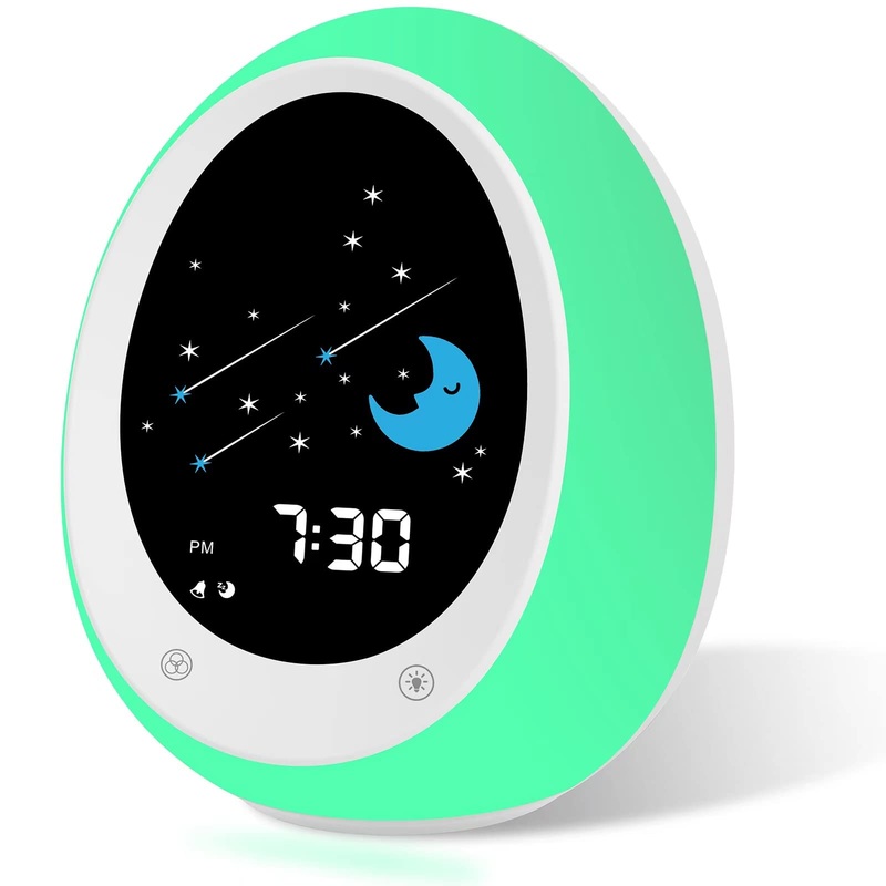 Kids Alarm Clock Toddler Sleep Training Clock with Sun & Moon Sound Machine Night Light Time to Wake Alarm Clock for Children