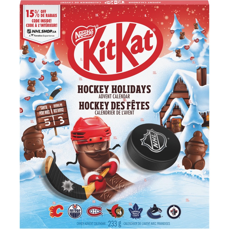 KIT KAT KITKAT Hockey Holidays Advent Calendar NHL Filled With KITKAT Santas KITKAT Festive Friends KITKAT Bubbles & KITKAT Mini Bars Hockey Themed Perfect Christmas Chocolate Gift 233 g