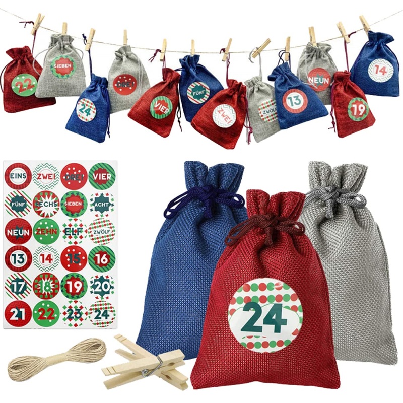 KONTONTY 1 Set Christmas Bag Candy Bags Christmas Advent Calendar Storage Pouch Drawstring Storage Bags