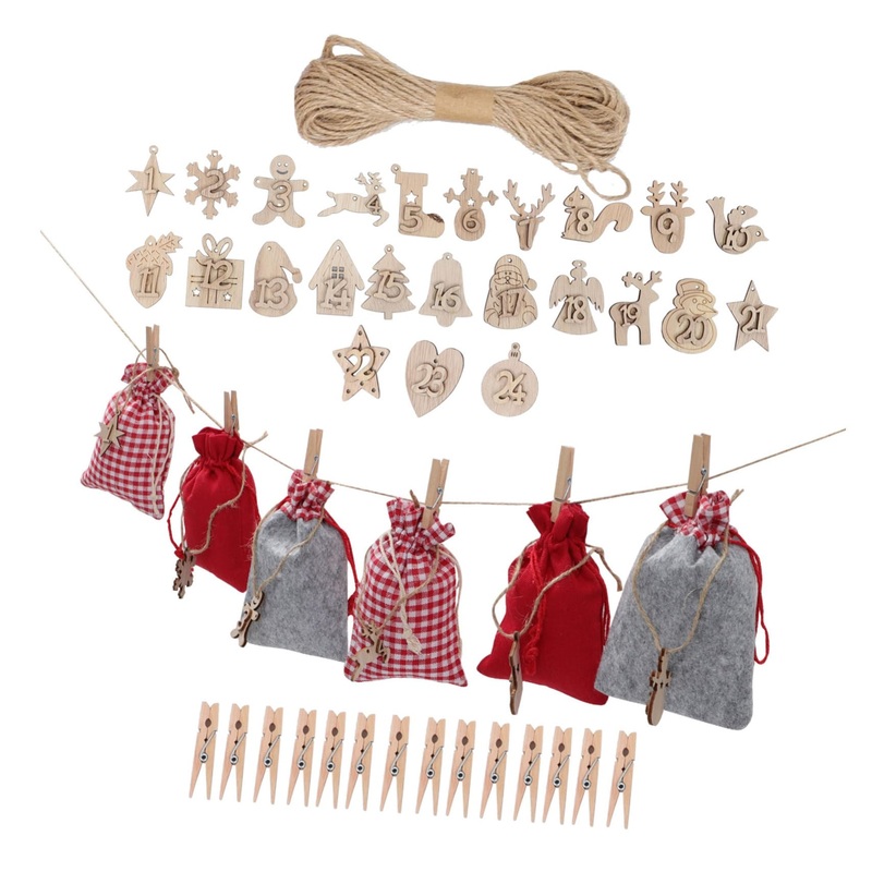 KONTONTY 1 Set Christmas Calendar Bag Christmas Cloth Bags Diy Advent Calendar Bags Xmas Drawstring Bags