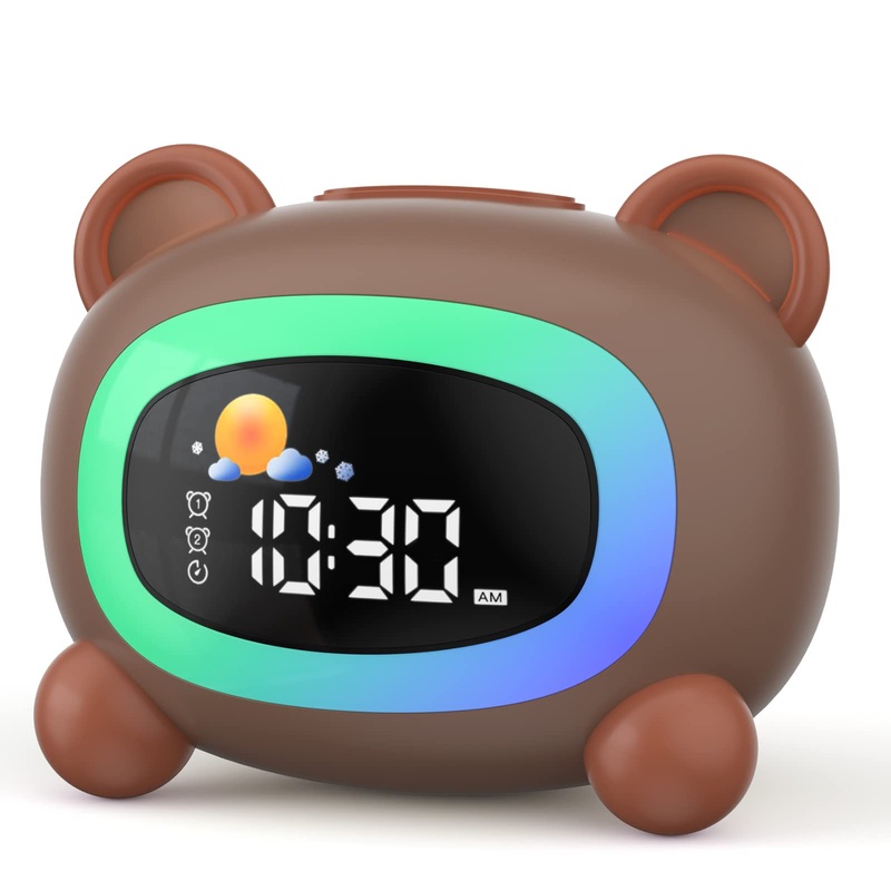 LIORQUE Kids Alarm Clock Children’s Sleep Trainer Grow Clocks for Kids with Sun & Moon Rise Wake Up Light & Night Light Sleep Training Clock for Toddlers Bedroom Bear