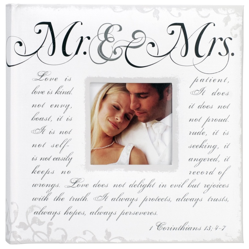 Malden International Designs 4×6 Horizontal 2 Up Mr & Mrs Corinthians Verse Wedding Photo Album Book Bound Memo Writing Areas Hard Cover 3×3 Front Cover Photo Opening