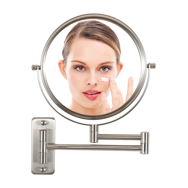 Wall-Mounted Makeup Mirror 8 inch Retractable 360 Rotating Magnifying Mirror Wall Mounted Bathroom Swing Mirror Decorative Brushed Nickel 10x Nickel