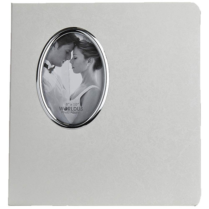 worldus White Wedding Photo Album with Oval Opening on Cover- Holds 30-8×10 Photos