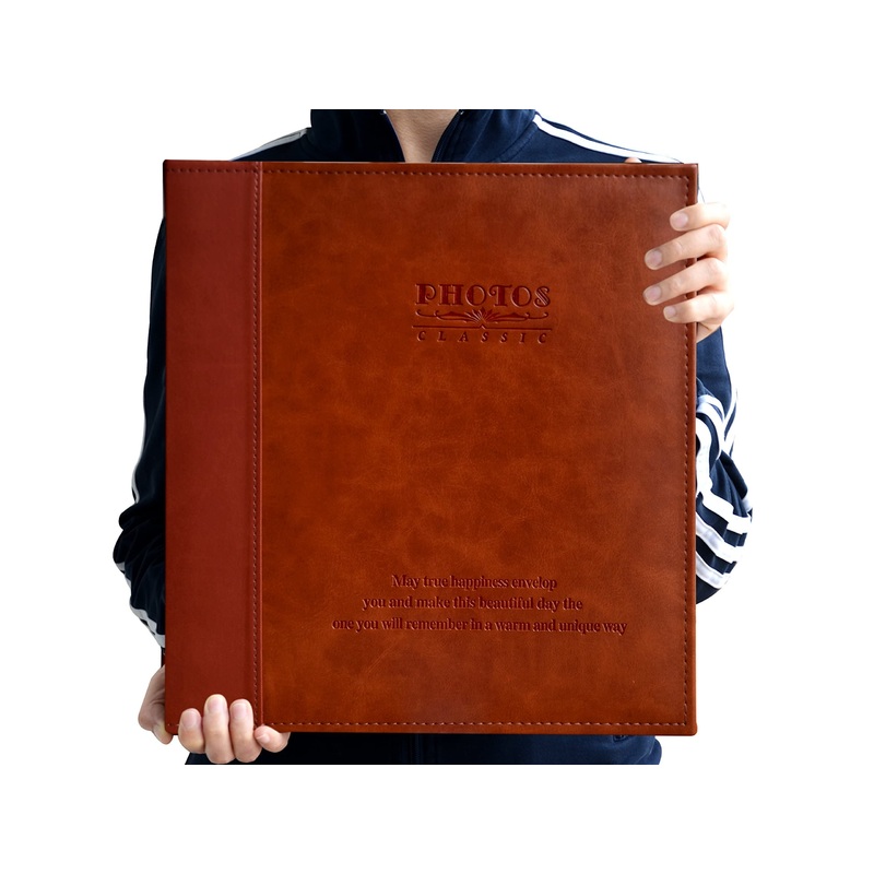 ZOVIEW Magnetic Self-Stick Page Photo Album, Family Album, Leather Cover, Hand Made DIY Albums Holds 3X5, 4X6, 5X7, 6X8,8X10 Photos A52035 (Red Brown, Large)