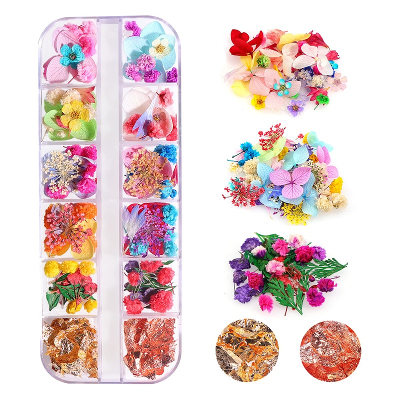 108PCS Dried Flowers for Nail Art – 33 Color Lovely Natural Flower Nail Art, 2 Color Foil Nail Art, Nail Art Accessories Kits, Dried Flowers for Resin Molds, YWLI (Dried Flowers + Foil)