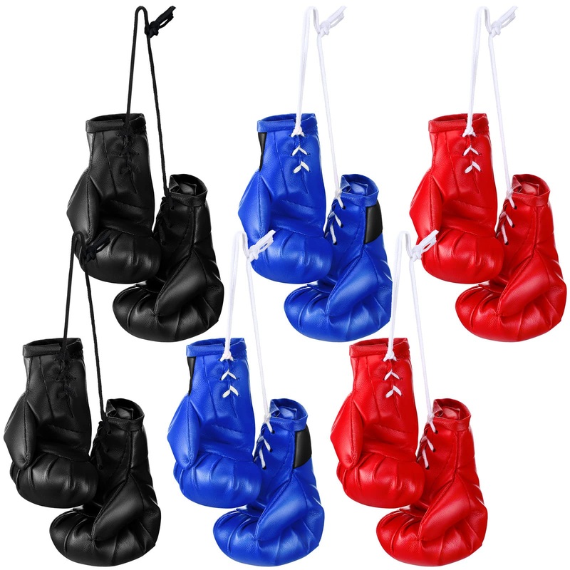 12 Pcs Mini Boxing Gloves Miniature Punching Gloves Boxing Accessories Boxing Gifts Holiday Christmas Ornament Hanging Decoration Souvenir Display Party for Car (Black, Blue, Red, 4 Inch)