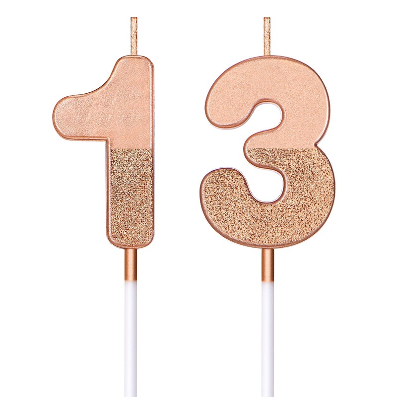 BBTO 13th Birthday Candles Glitter Cake Numeral Candles 13th Birthday Cake Topper Decoration for Birthday Wedding Anniversary Celebration Favor, Rose Gold