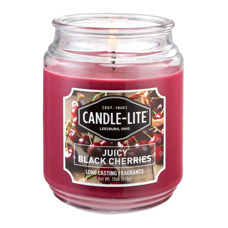 CANDLE-LITE Scented Juicy Black Cherries Fragrance, One 18 oz. Single-Wick Aromatherapy Candle with 110 Hours of Burn Time, Dark Red Color Juicy Black Cherries 18 oz
