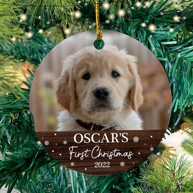 Dog’s First Christmas Photo Ornament, Personalized Dog Christmas Photo Ornament, Custom Photo Memorial Gift to Dog Lover, Dog Christmas Ornament 2022, Pet Memorial Ornament, Christmas Ornament