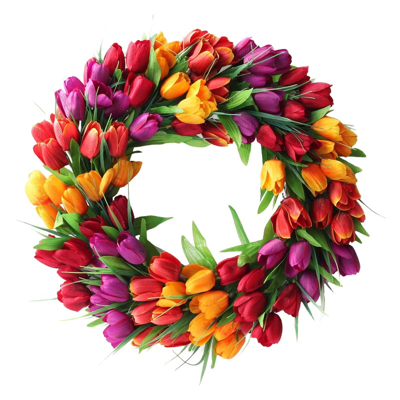 Ewer 20 Inches Tulip Wreath Artificial Flower Handmade Floral Wreath for 2021 New Spring Simulation Round Spring Garland Wreath for Front Door Wedding Wall Home Decor Assorted ZY934541P16F8