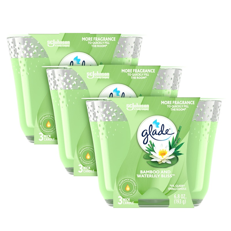 Glade Candle Blissful Bamboo & Waterlily, Fragrance Candle Infused with Essential Oils, Air Freshener Candle, 3-Wick Candle, 6.8 Oz, 3 Count Bamboo & Waterlily Bliss 3-Wick (3 Pack)