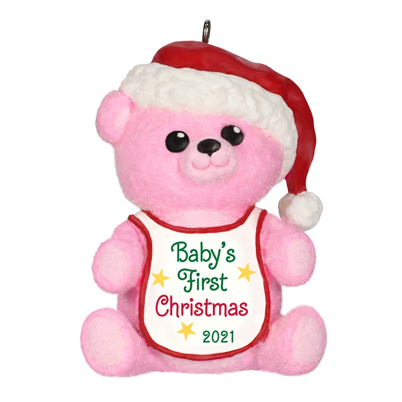Hallmark Keepsake Christmas Ornament, Year Dated 2021, Baby Girl’s First Christmas Pink Bear