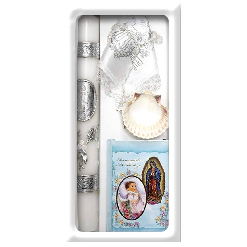 Lito Baptism Candle Set Kit for Christenings with Shell and Favors – Spanish (Blue)
