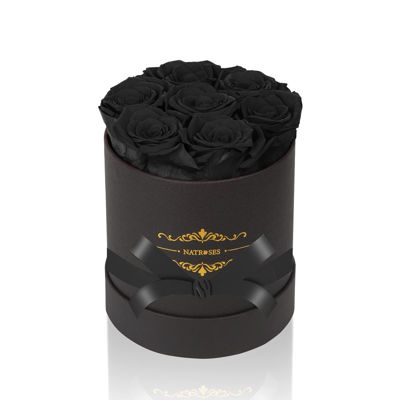 NATROSES Preserved Real Roses in a Box Roses That Last Up to 3 Years, Long Lasting Roses Gifts for Her, Valentines Day Gifts for Her (Black) Black Medium