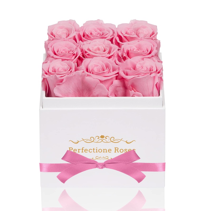 Perfectione Roses Preserved Flowers in a Box, Pink Real Roses Long-Lasting Rose Birthday Gifts for Her Anniversary Mother’s Day Valentine’s Day Christmas Day