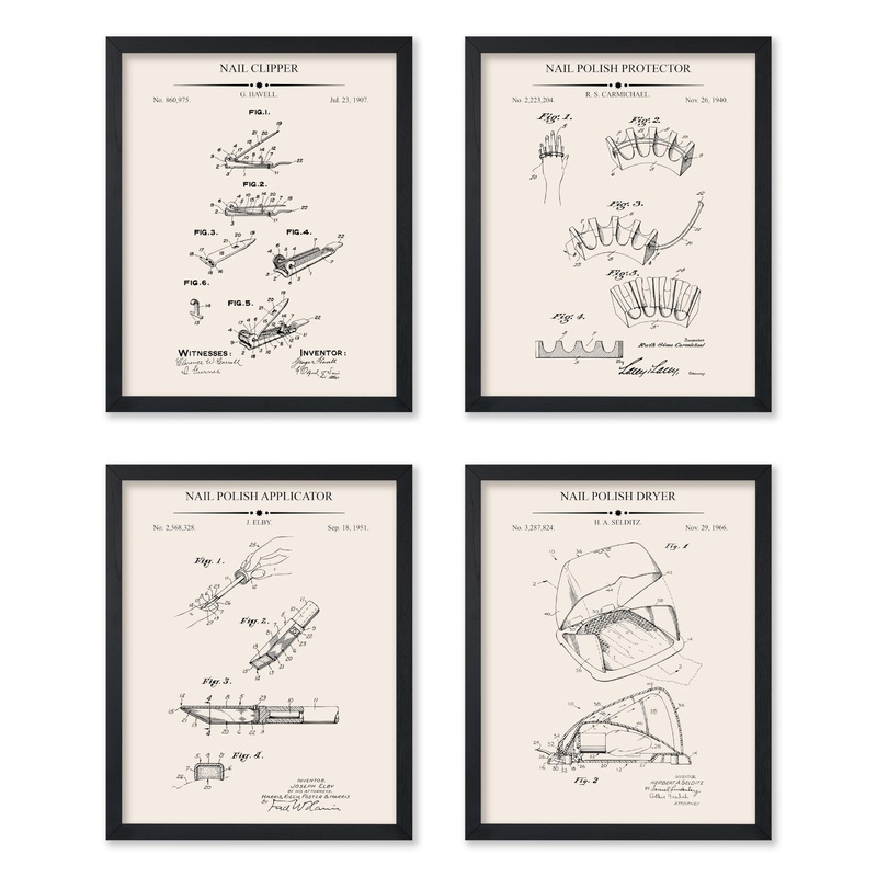 Poster Master 4-Piece Nail Clipper Blueprint Poster – Nail Polish Protector Patent Print – Polish Applicator Art – Dryer Art – Salon Art – Technical Drawing Art – Salon Decor – 8×10 UNFRAMED Wall Art Nail Salon 8×10