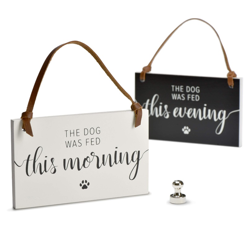 PYROH Dog Fed or Feed Reminder Cute Hanging Sign – with Magnet, Solid Wood and Leather Strap