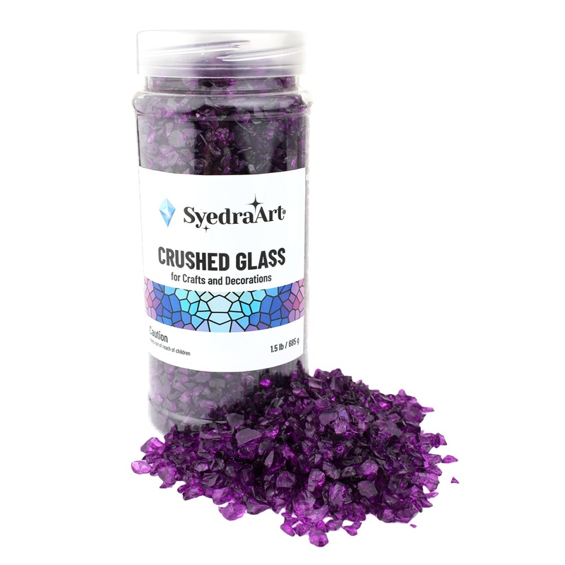 Syedra Crushed Glass for Crafts,Broken Glass Pieces,Bar, Garden Decoration 3-6mm, 1.5 Pound Jar (Diamond Purple)