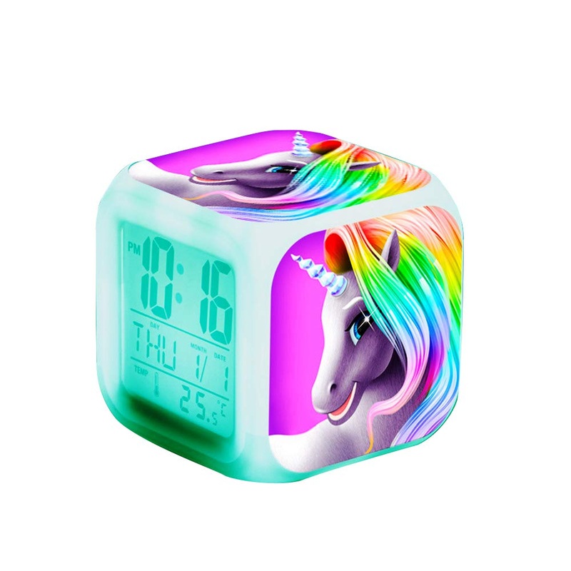 Unicorn Digital Alarm Clocks for Girls LED Night Glowing Cube LCD Clock with Light Children Wake Up Bedside Clock Birthday Gifts for Kids Women Bedroom (Rainbow)