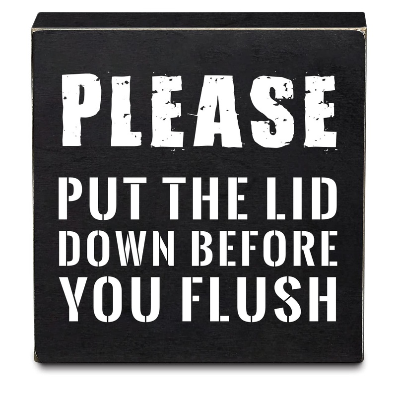 Ywkuiev Please Put The Lid Down Before You Flush Sign, Funny Rustic Bathroom Toilet Seat Decor, Black Wooden Box Wall Art Toilet Sign for Guest Restroom Toilet Bathroom Decor (6 X 6 Inch)