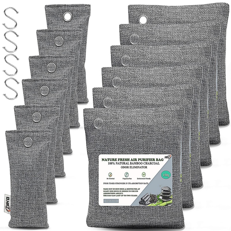 12 Pack Bamboo Charcoal Air Purifying Bags (6x150g, 6x50g), Odor Absorbers of Activated Charcoal bag for Home and Car, Shoe Deodorizer, Closet (Pet Friendly) – Bamboo Charcoal Air Purifying Bag